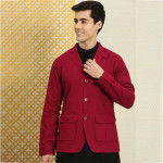 Men Red Solid Single-Breasted Jashn Blazer